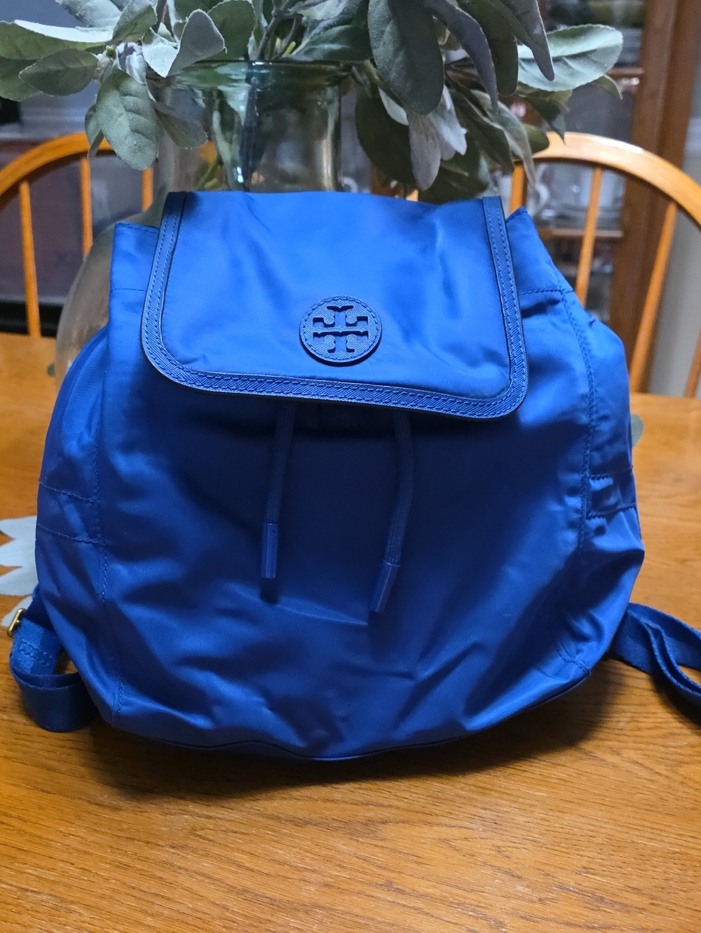 Tory Burch Cobalt Blue Nylon Drawstring Backpack